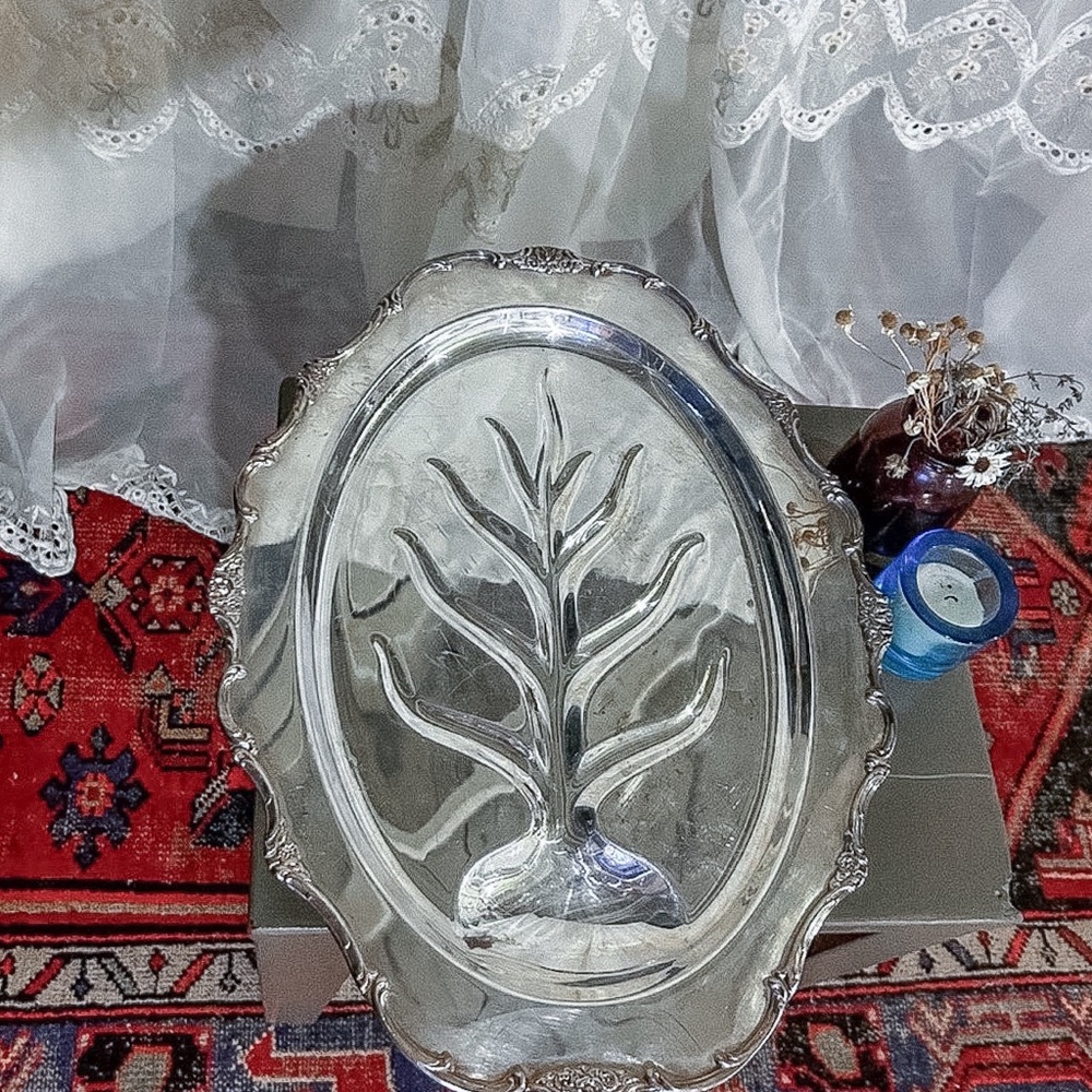 Vintage WM Rogers Tree Footed Silver Platter